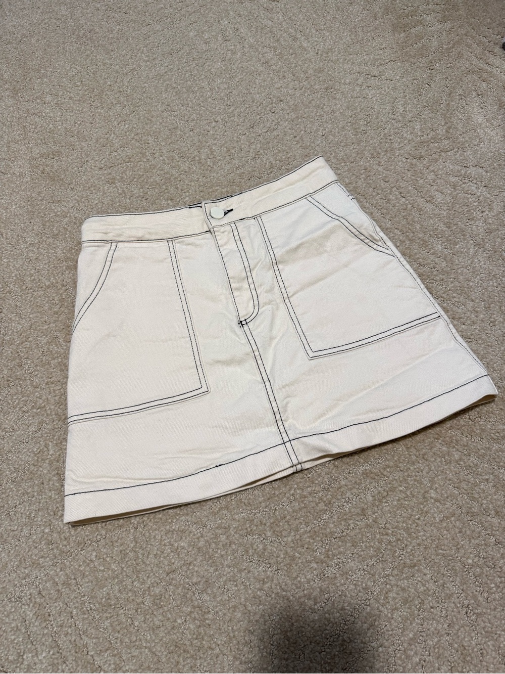 Zara Cream Mini Skirt with Black Stitching